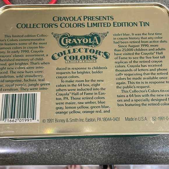 Two 1991 Crayola collection colors limited edition tin. Unused Sold together - Picture 2 of 9